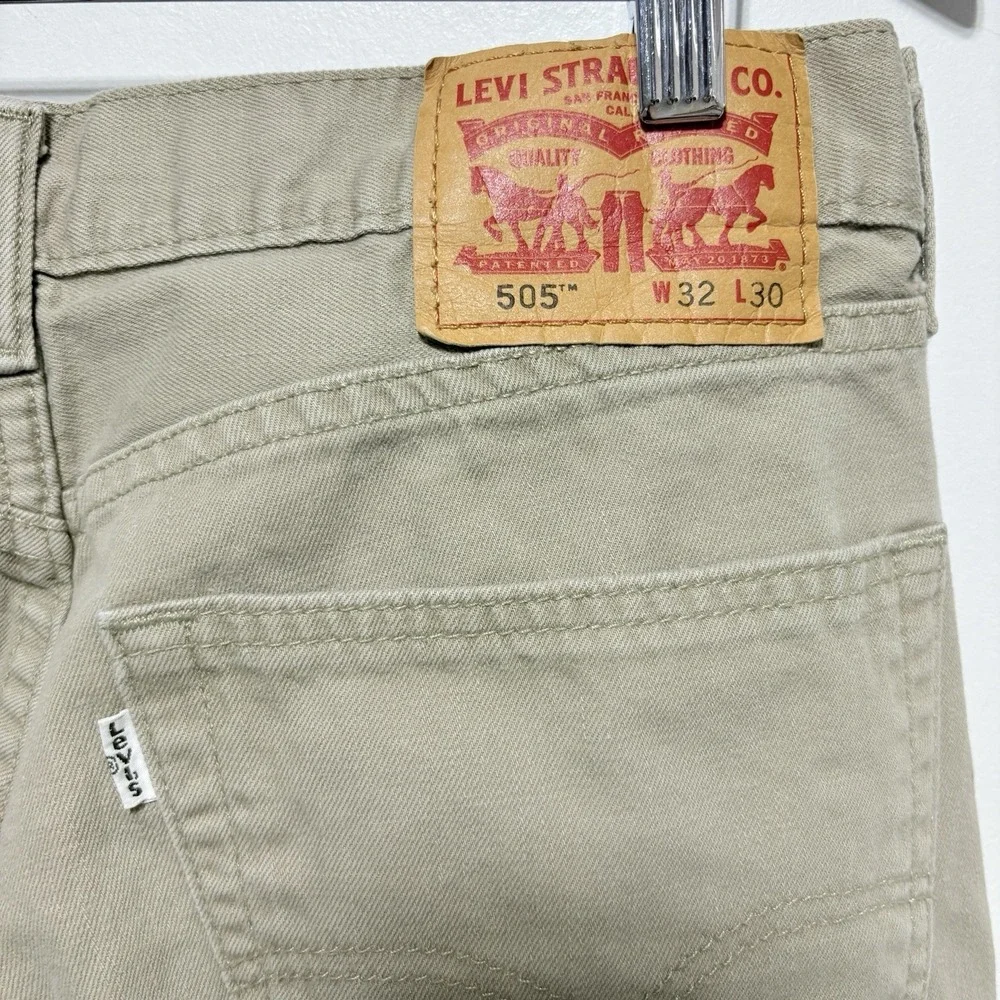 Levis 505 Jeans Mens 32 X 30 Khaki Tan Straight Regular Fit Cotton Denim